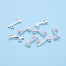 925 Sterling Silver Curved Tube with 2 Balls Beads Size 2x13mm 6 Pcs Per Bag