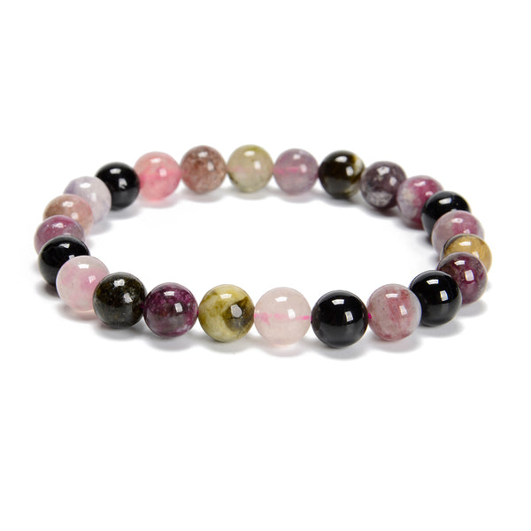 Light Multi Tourmaline Smooth Round Beaded Bracelet 8mm 7.5'' Length Sold by Piece