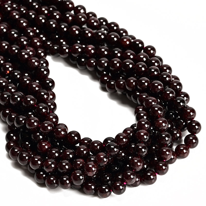 02- Natural Red Garnet Smooth Round Beads 5-5.5mm 7-7.5mm 9-9.5mm 15.5" Strand