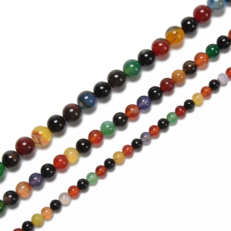 Multi-Color Agate Smooth Round Beads Size 6mm 8mm 10mm 15.5'' Strand