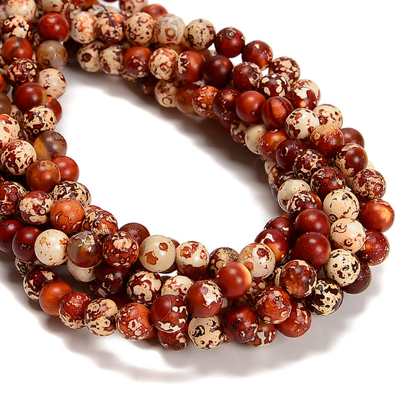 Orange Brown Tibetan Agate Smooth Round Beads Size 8mm 15.5'' Strand