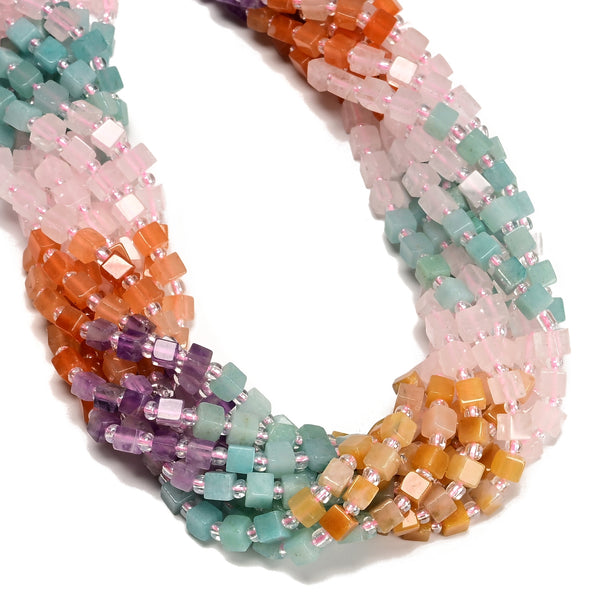01 Multi-color Gemstone Smooth Cube Shape Beads Size 4mm 15" Strand