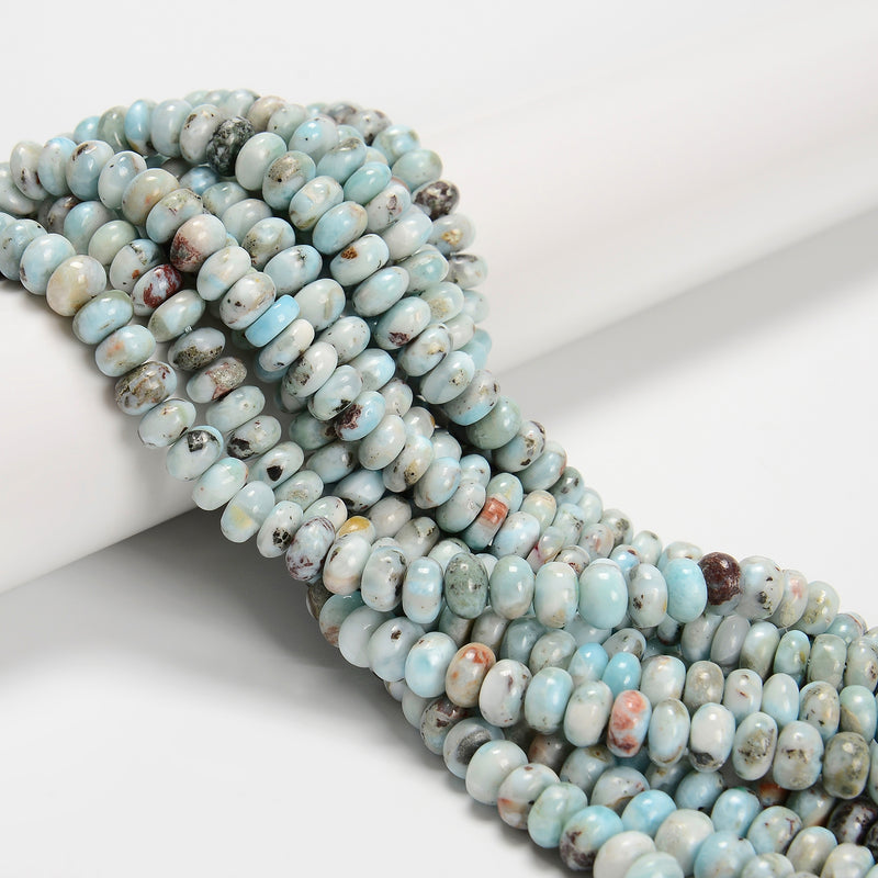 Natural Multi Color Larimar Smooth Rondelle Beads 4x6mm 5x8mm 6x10mm 15.5'' Strd