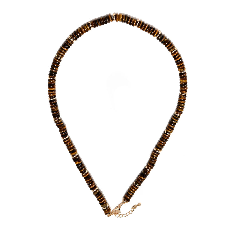 Yellow Tiger Eye Size 2x6mm Rondelle Beaded Necklace 17''-18.5"Length Adjustable