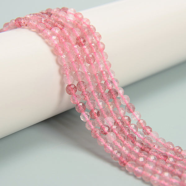 Natural Strawberry Quartz Faceted Round Beads Size 3mm 4mm 15.5'' Strand