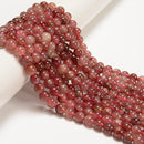 Natural Multi Color Strawberry Quartz Smooth Round Beads Size 8mm 15.5" Strand