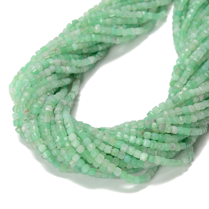Natural Chrysoprase Faceted Rubik's Cube Beads Size 2mm 3mm 15.5'' Strand
