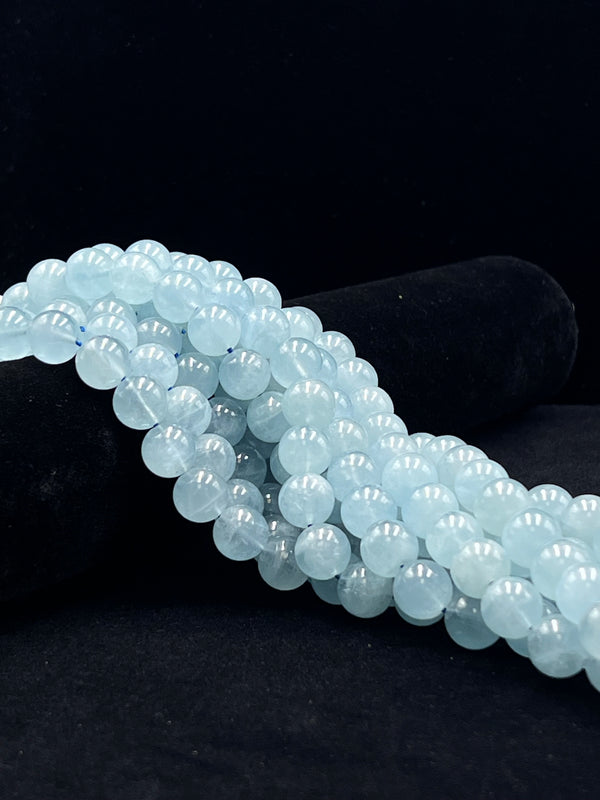 High Quality Blue Aquamarine Smooth Round Beads Size 12mm 15.5'' Strand