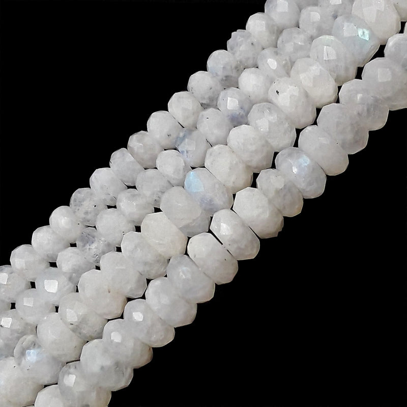 Natural White Rainbow Moonstone Faceted Rondelle Beads 4x6mm 5x8mm 15.5" Strand
