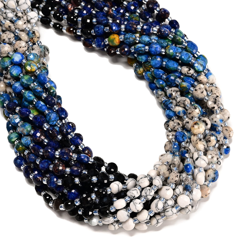 03-Gradient Multi-color Gemstone Faceted Coin Beads Size 6mm 15.5" Strand