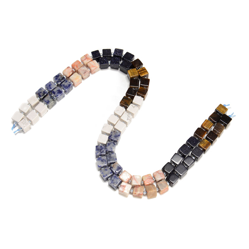 02 Gradient Multi-color Gemstone Smooth Cube Shape Beads Size 8-9mm 15.5" Strand