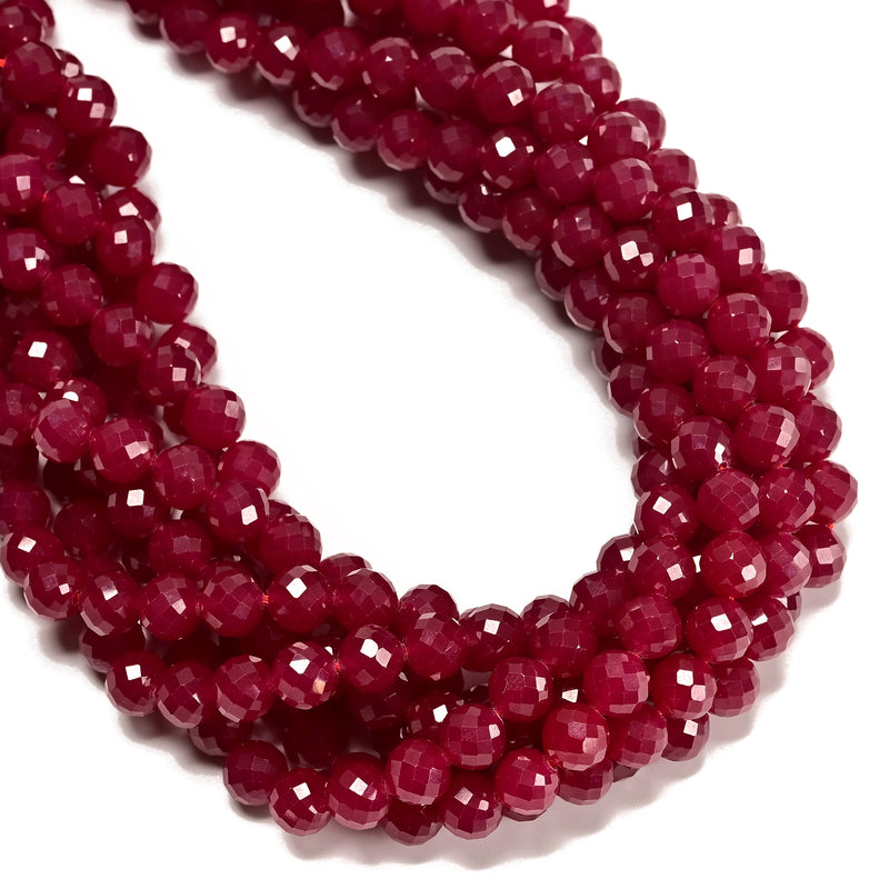 Natural Ruby Faceted Round Beads Size 8mm 15.5'' Strand