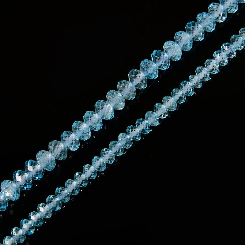 Natural Blue Topaz Faceted Rondelle Beads Size 2.5x4mm 4x6mm 15.5'' Strand