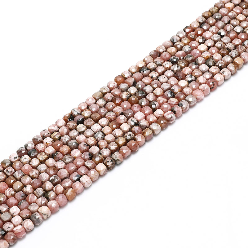 Natural Rhodochrosite Faceted Cube Beads Size 4mm 15.5'' Strand