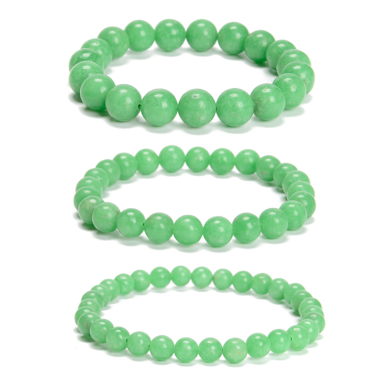 Green Jadeite Jade Smooth Round Beads Bracelet 6mm 8mm 10mm 7.5''Length 3PCS/Set