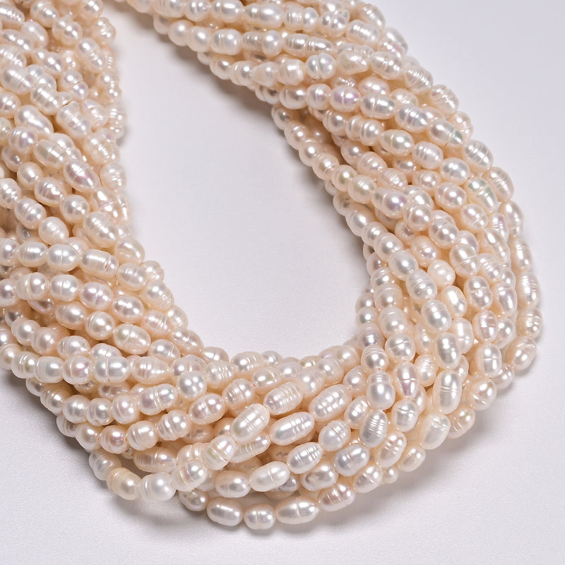 Natural White Fresh Water Pearl Ringed Baroque Shape Beads 4-5x6-7mm 13.5"Strand