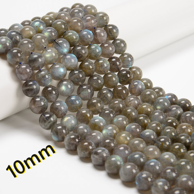 Natural Yellow Gray Labradorite Smooth Round Beads Size 8mm 10mm 15.5'' Strand
