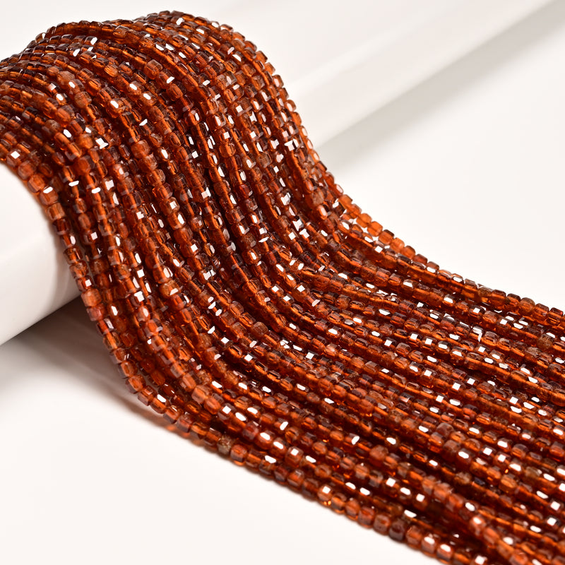 Natural Hessonite Orange Garnet Faceted Rubik's Cube Beads Size 3mm 15.5'' Strd