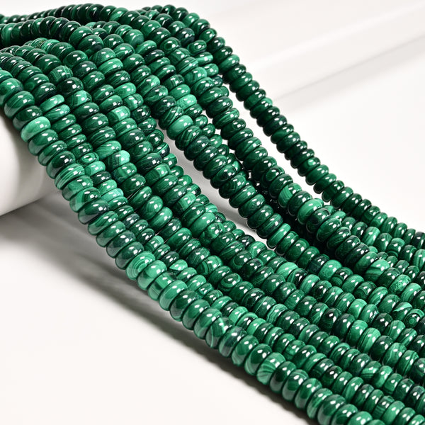 Natural Green Malachite Smooth Rondelle Beads Size 4x10mm 15.5" Strand