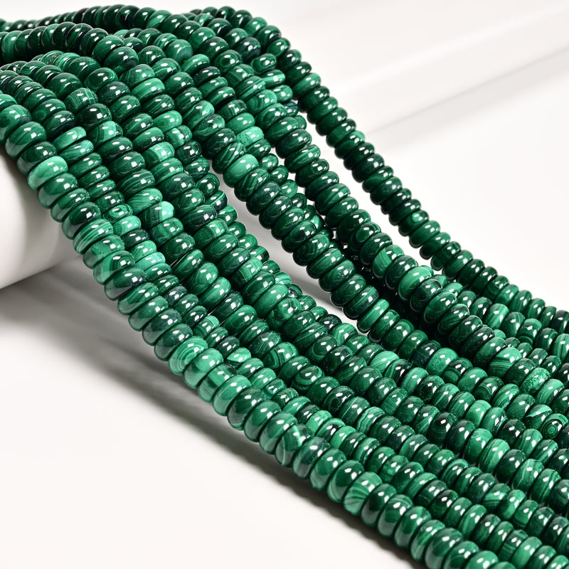 Natural Green Malachite Smooth Rondelle Beads Size 4x10mm 15.5" Strand