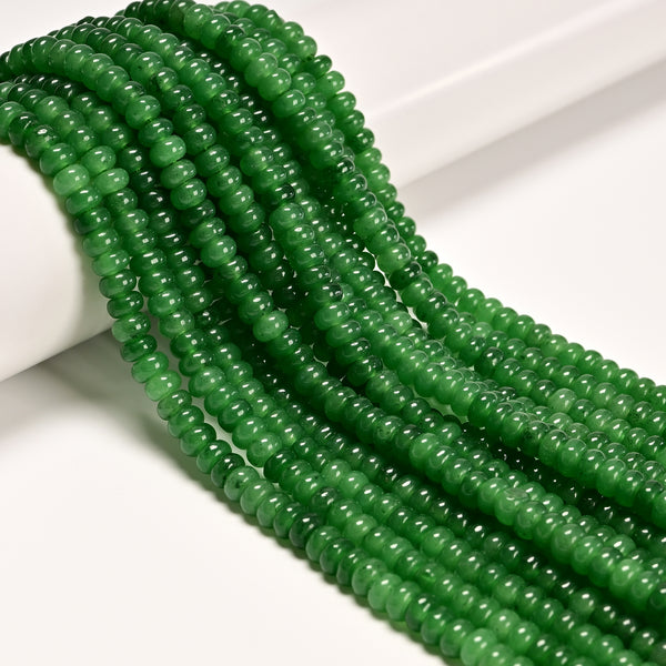 Green Color Dyed Jade Smooth Rondelle Beads Size 4x6mm 15.5" Strand