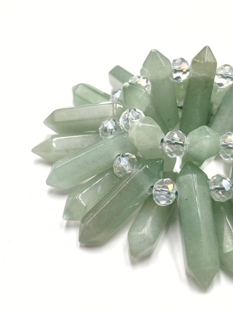 Light Green Aventurine Top Drilled Faceted Double Point 8x32mm 15.5" Strand