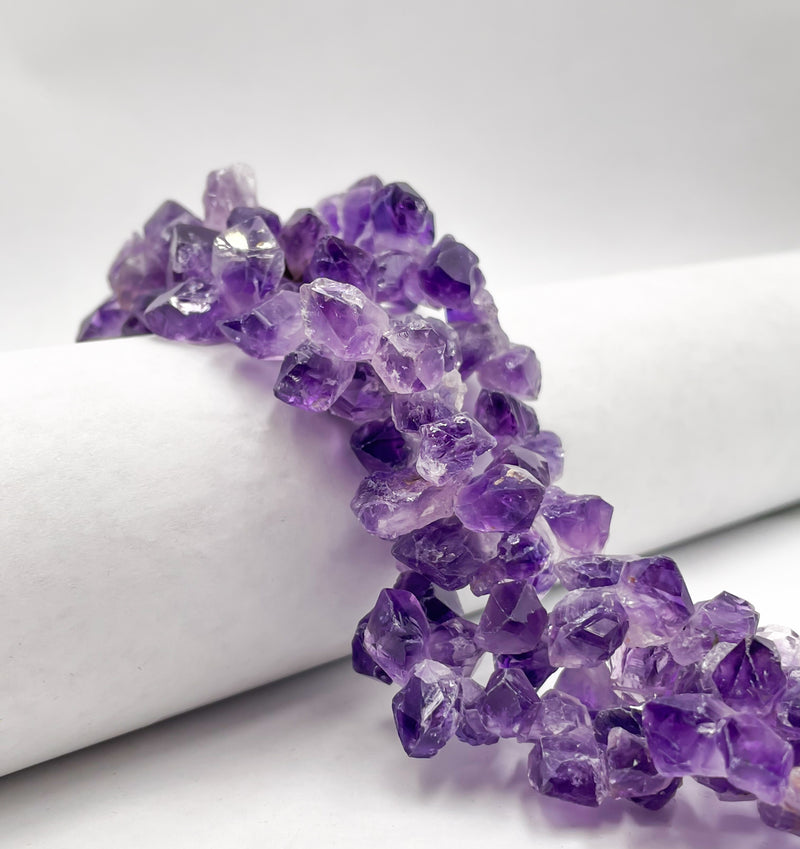 Natural Amethyst Rough Top Drilled Nugget Chunks Approx. 8x14mm 15.5" Strand