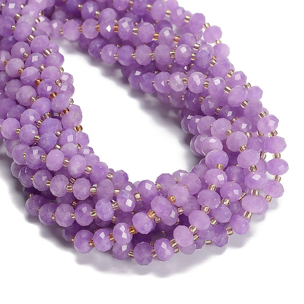 Lavender Color Dyed Jade Faceted Rondelle Beads Size 6x8mm 15.5'' Strand