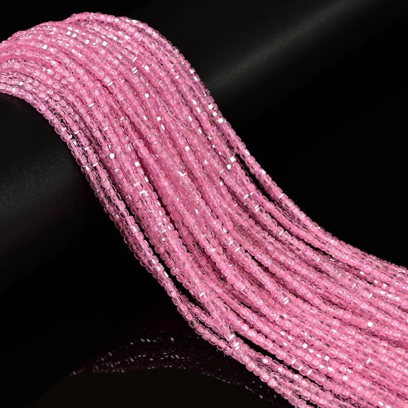 Pink Cubic Zirconia Faceted Cube Beads Size 2-2.5mm 15.5'' Strand