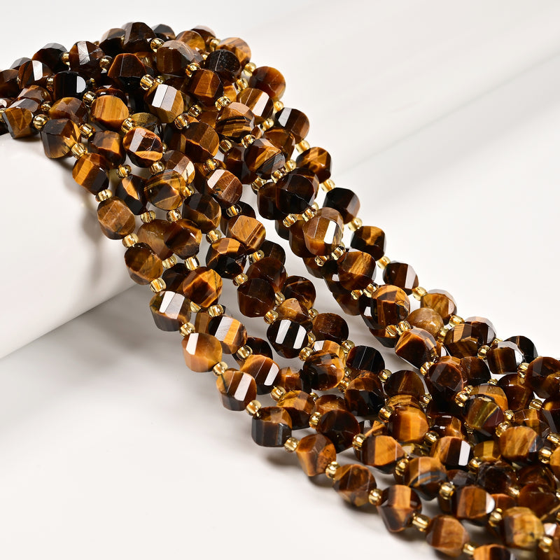 Natural Yellow Tiger Eye Faceted Spiral Twist Beads Size 8mm 15.5'' Strand