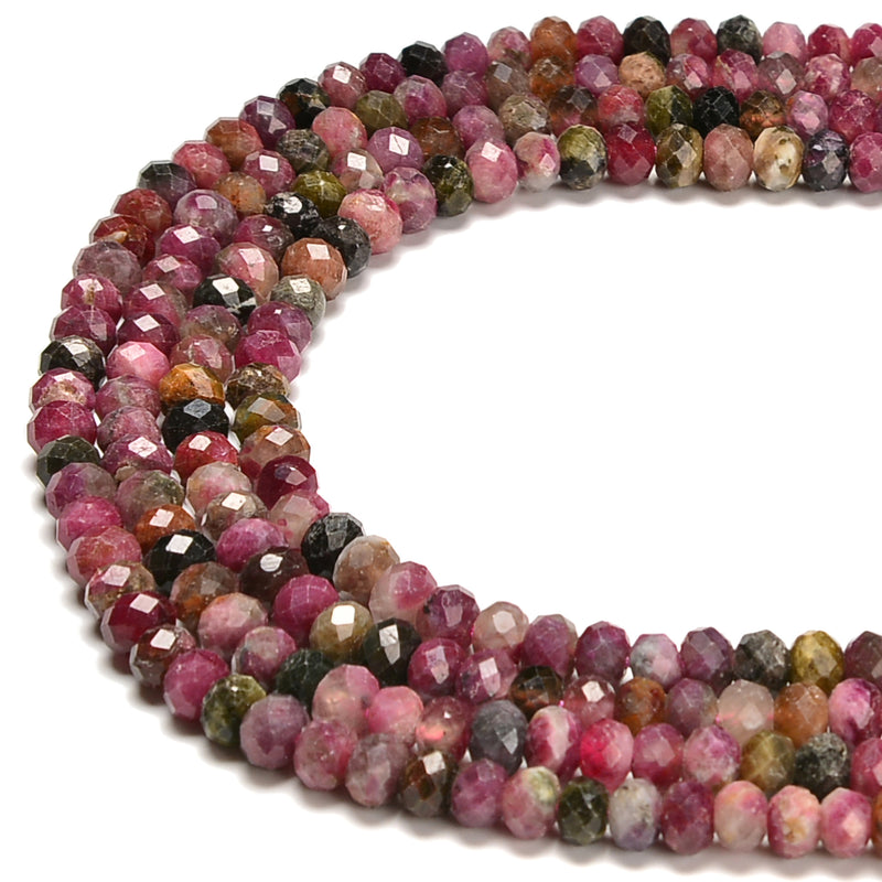 Multi Tourmaline Faceted Rondelle Beads 4x6mm 15.5'' Strand