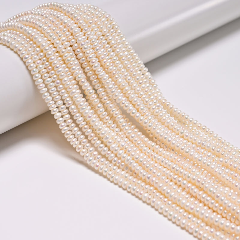 Natural White Fresh Water Pearl Rondelle Beads Size 2x4mm 15'' Strand