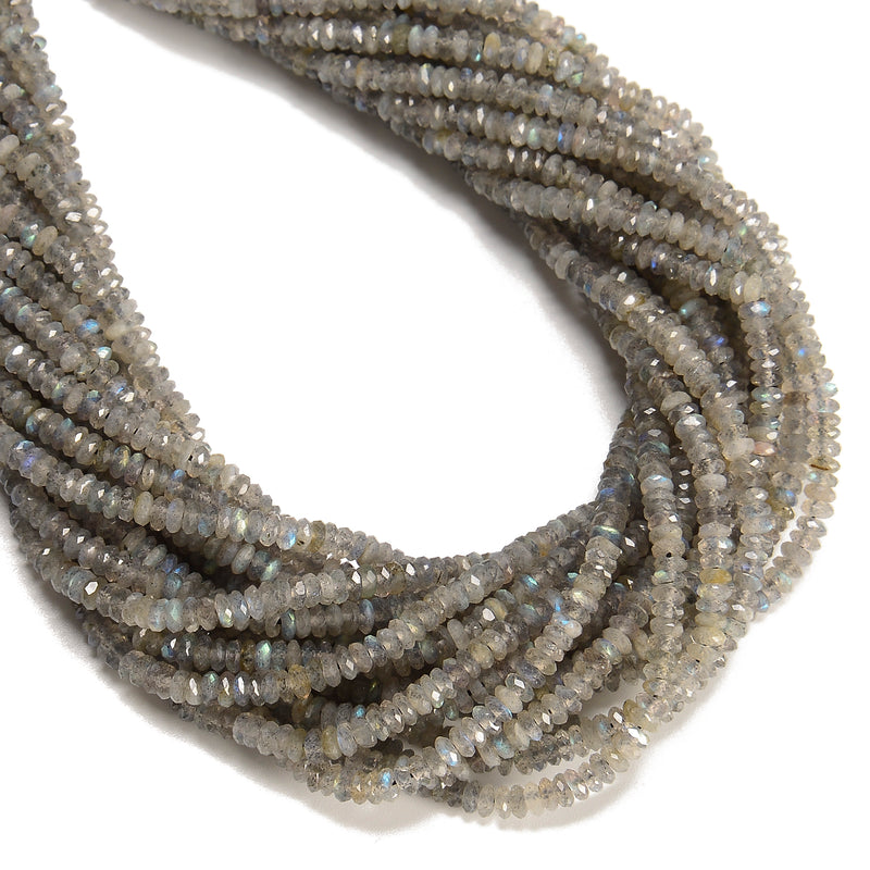 Natural Gray Labradorite Faceted Rondelle Beads Size 2x4mm 15.5'' Strand