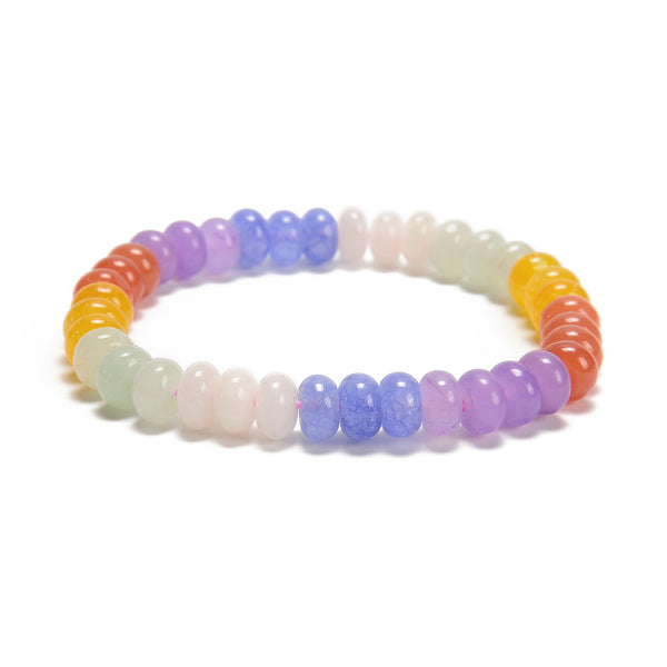 07-Multi-color Dyed Jade Smooth Rondelle Beaded Bracelet Size 5x8mm 7.5'' Length