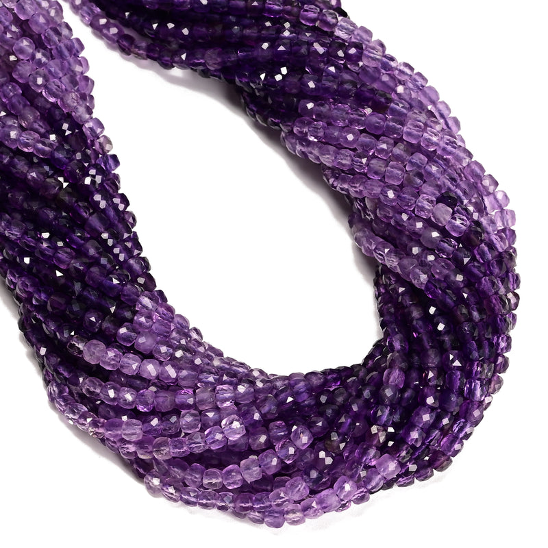 Gradient Natural Amethyst Faceted Cube Beads Size 4mm 15.5'' Strand