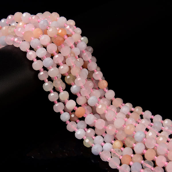 Multi-color Morganite Color Dyed Jade Faceted Rondelle Beads 6x8mm 15.5'' Strand