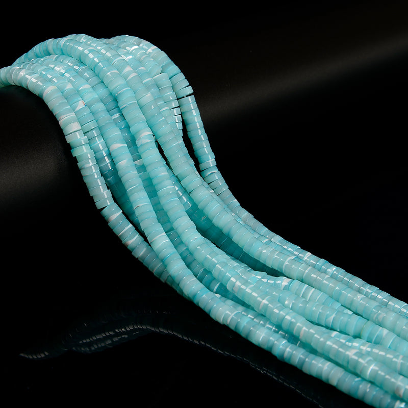 Iridescent Aqua Blue MOP Shell Heishi Disc Beads Size 2x4mm 2x8mm 15.5'' Strand