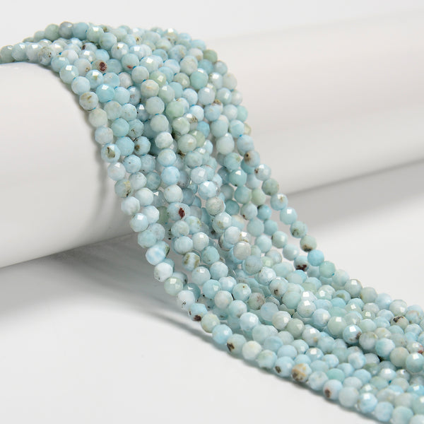 High Grade Natural Larimar Faceted Round Beads Size 3mm 4mm 15.5'' Strand