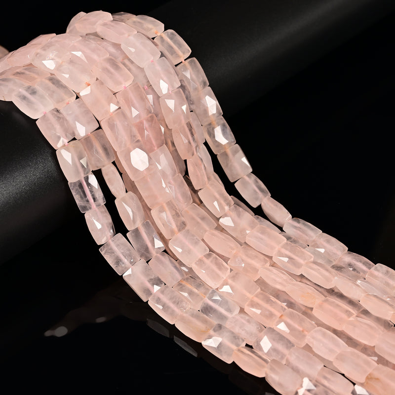 Natural Rose Quartz Faceted Rectangle Beads Size 8x10mm 15.5'' Strand