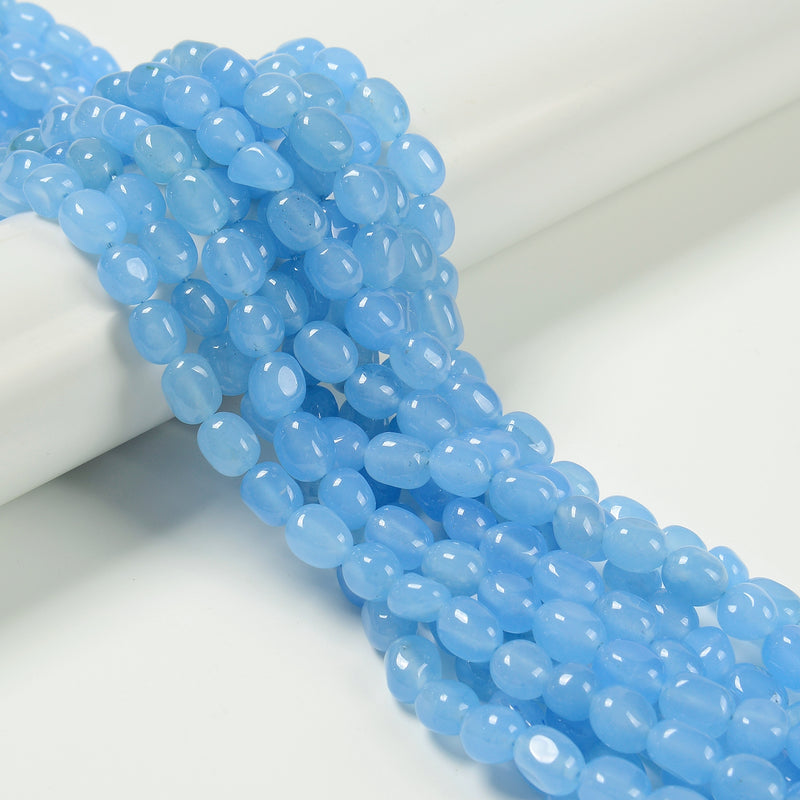 Light Blue Color Dyed Jade Pebble Nugget Beads Size 8x10mm 15.5'' Strand