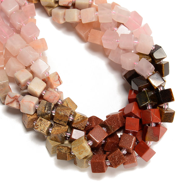 01 Gradient Multi-color Gemstone Smooth Cube Shape Beads Size 8-9mm 15.5" Strand