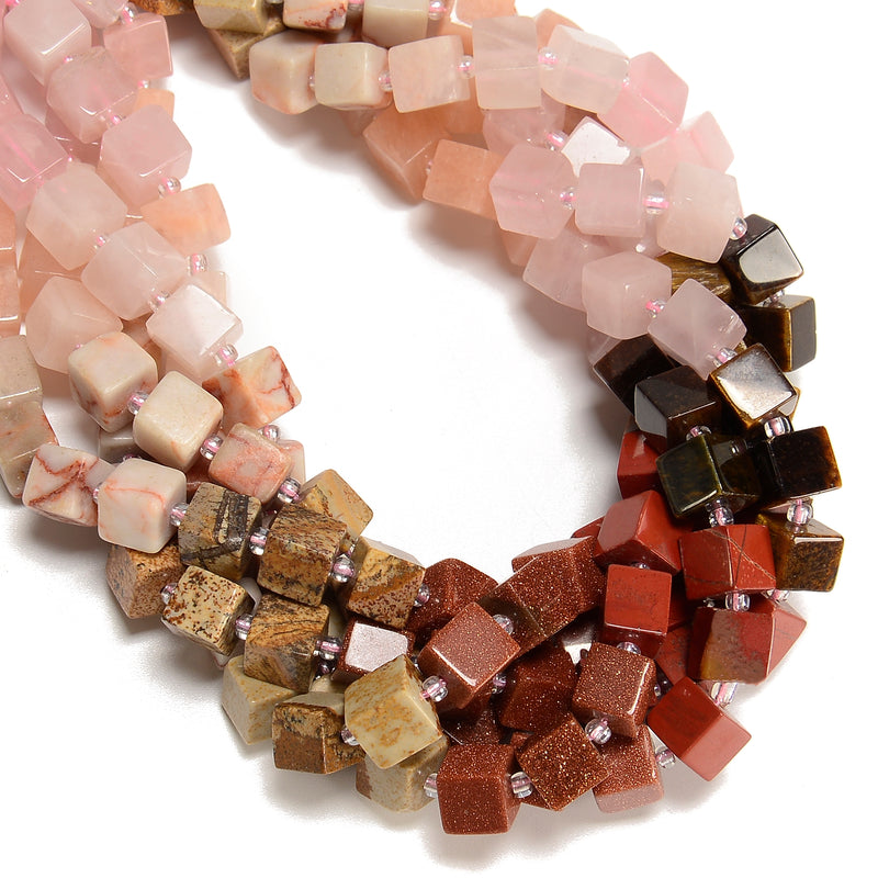 01 Gradient Multi-color Gemstone Smooth Cube Shape Beads Size 8-9mm 15.5" Strand