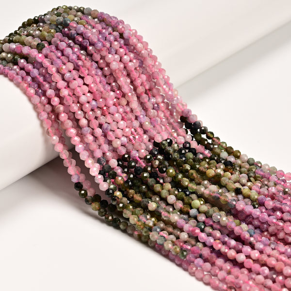 Natural Gradient Multi Color Tourmaline Faceted Round Beads 3mm 15.5'' Strand