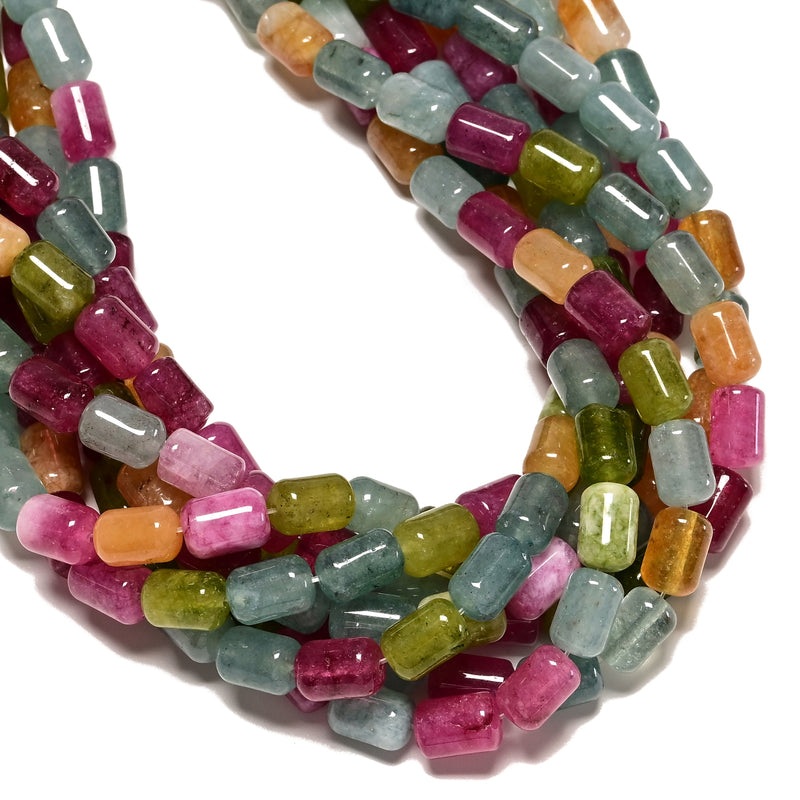 Multi-color Tourmaline Color Dyed Jade Smooth Drum Barrel Beads 8x12mm 15.5"Strd