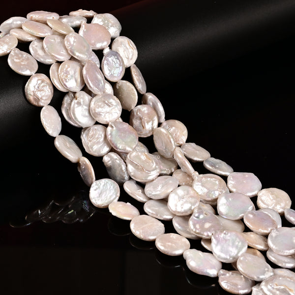 White Fresh Water Pearl Keshi Coin Shape Beads Size 16-17mm 15.5'' Strand