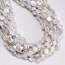 Natural White Fresh Water Pearl Coin Shape Beads Size 10-11mm 16" Strand