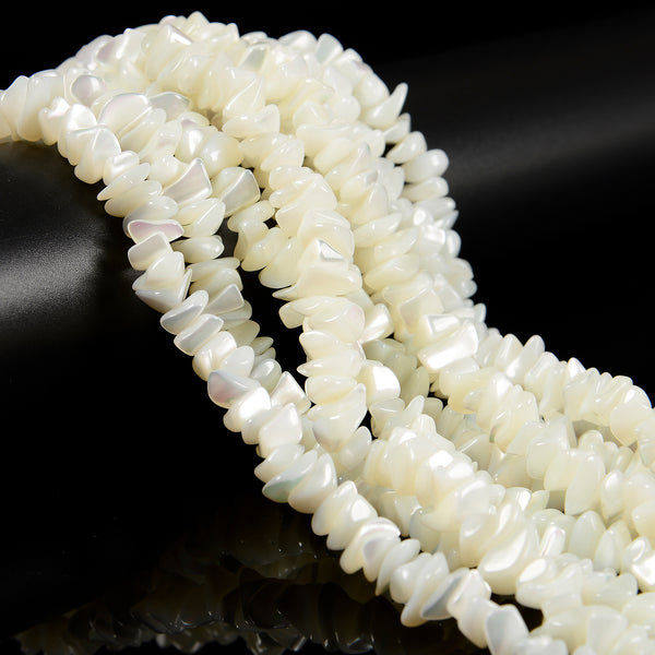 White Mother of Pearl MOP Shell Irregular Pebble Nugget Chips 7-10mm 16'' Strand