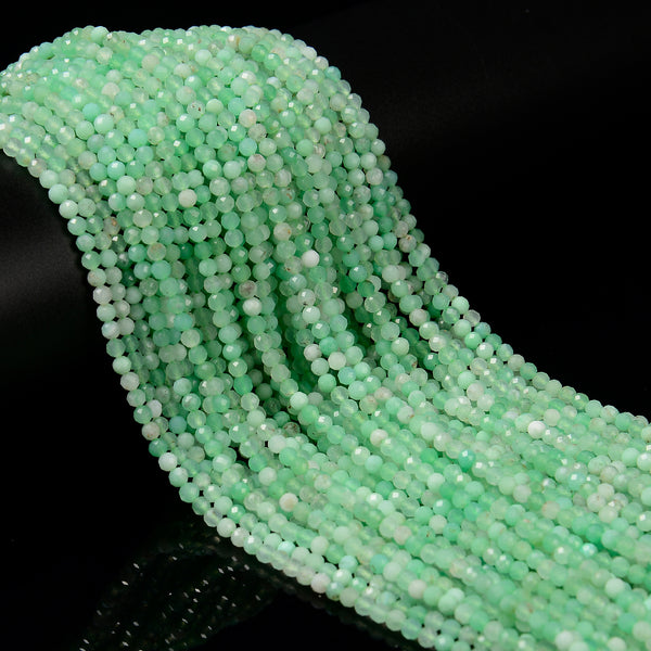 Natural Green Chrysoprase Faceted Round Beads Size 3mm 15.5'' Strand