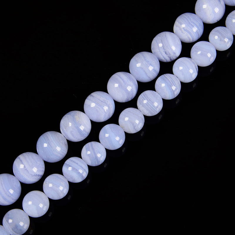 High Quality Blue Lace Agate Smooth Round Beads Size 10mm 12mm 15.5'' Strand