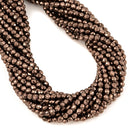 Coffee Color Plated Hematite Hard Cut Faceted Round Beads 2mm 3mm 4mm 15.5" Strd